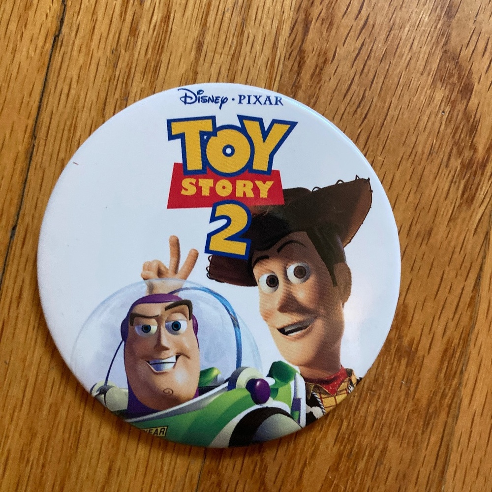 Vintage 1999 Disney Toy Story 2 Button Pin with Woody and Buzz Lightyear, Pixar